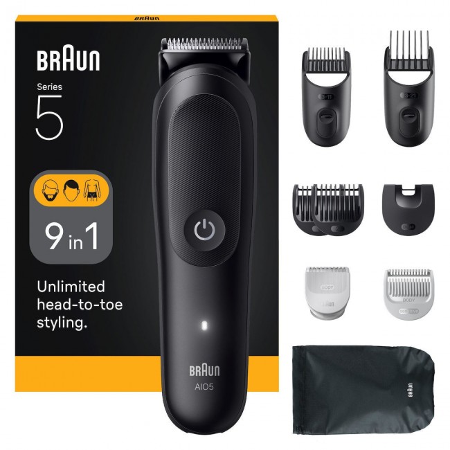 Braun AIO5540 All-in-one Series 5 Σετ Επαναφορτιζόμενης Κουρευτικής Μηχανής Μαύρο 