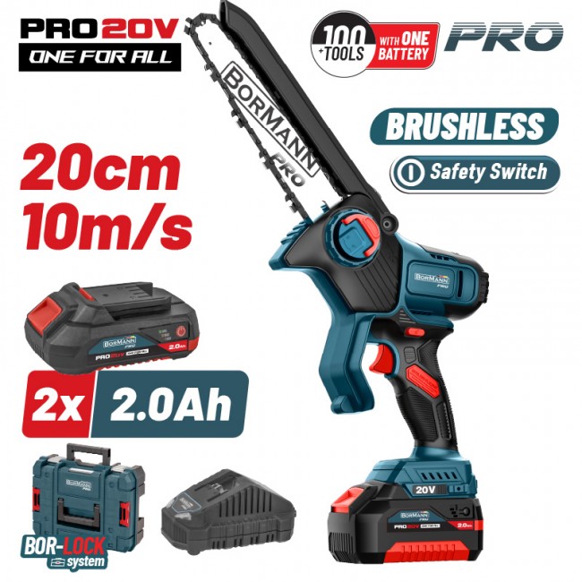 BORMANN Pro BBP5441X22C Κλαδευτικό Αλυσοπρίονο Mπαταρίας 20V Brushless,2x2Ah,Λάμα 20cm,1.3kg *