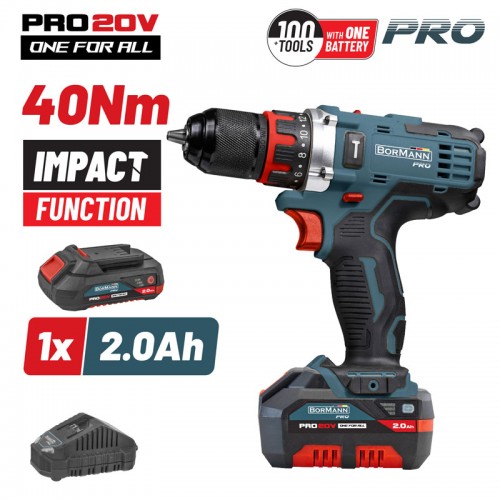 BORMANN Pro BBP5446X2 Δραπαν/βιδο Κρουστικό 20V,1x2Ah,Li-Ion,40Nm,2 Ταχύτητες 8  * *