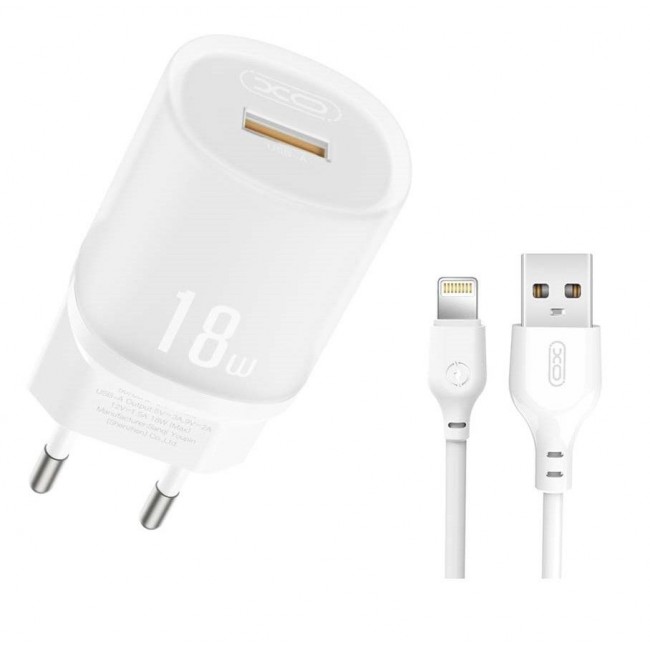 XO L157(EU) Φορτιστής με Θύρα USB-A και Καλώδιο Lightning 18W Quick Charge 3.0 Λευκό (16.006.0343)