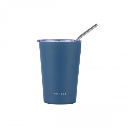 Estia Homely 01-32685 Κούπα Θερμός Ανοξείδωτο BPA Free 400ml INDIGO BLUE με Καλαμάκι *