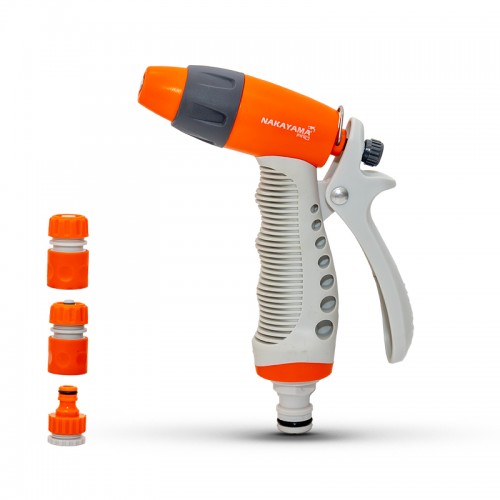 NAKAYAMA Pro GH9214 Σετ Ποτίσματος 4τεμ,με Πιστόλι Νερού Ρυθμιζόμενο,Ταχυσύνδεσμο με Στοπ και Ρακόρ 
