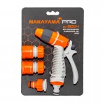 NAKAYAMA Pro GH9214 Σετ Ποτίσματος 4τεμ,με Πιστόλι Νερού Ρυθμιζόμενο,Ταχυσύνδεσμο με Στοπ και Ρακόρ 