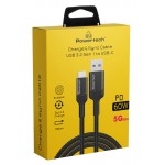 Powertech PTR-0134 Braided USB 3.2 Cable USB-C male - USB-C 60W Μαύρο 1m **