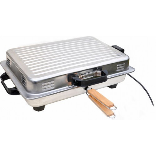 Roller Kappatos 020105 INOX Επιτραπέζια Ηλεκτρική Ψησταριά Σχάρας 800W με Καπάκι & Διπλή Σχάρα 28 x 20cm 